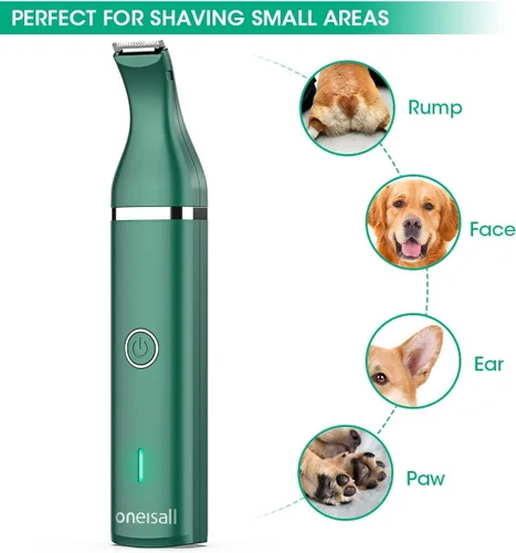 Vista 4 de oneisall Cortapelos para perros con doble cuchilla, recortadora inalámbrica de pelo de mascotas pequeñas, bajo ruido para recortar el pelo del perro