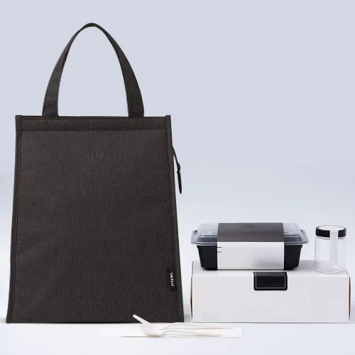 Vista 9 de Bolsa de almuerzo negra para hombres – Bolsa de almuerzo con cremallera para mujer, lonchera simple reutilizable aislada