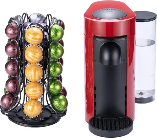 Vista 6 de FlagShip Soporte para cápsulas Nespresso, carrusel de cápsulas de café para almacenamiento de cápsulas Vertuo con cesta adicional de rodamiento