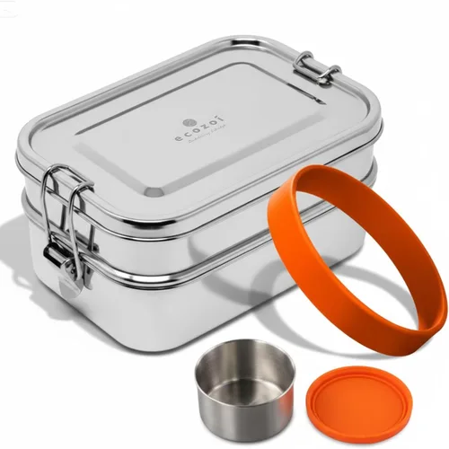Vista 7 de ecozoi Lonchera Bento de acero inoxidable, 50 onzas, lonchera de 2 compartimentos con divisor extraíble y mini cápsula de salsa, a prueba de fugas