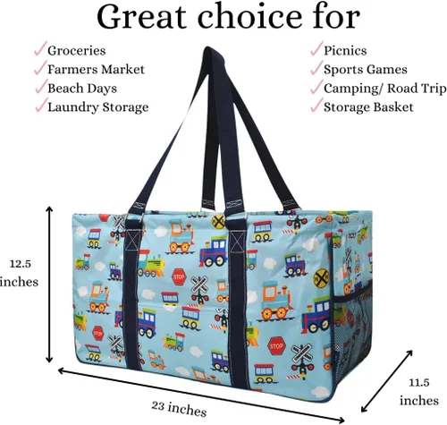 Vista 153 de NGIL Bolsa de comestibles reutilizable extra grande plegable de gran tamaño para comestibles, almacenamiento, picnic, playa, Estampado