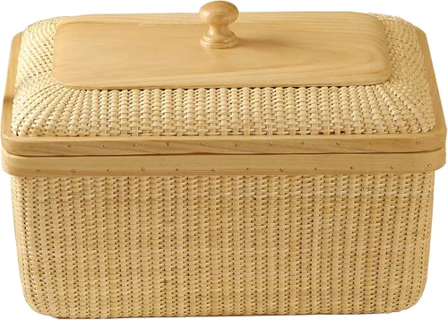 Vista 14 de Nantucket - Cesta de ratán y madera maciza, decoración del hogar para sala de estar, cesta de almacenamiento moderna, caja de joyería cuadrada Kit