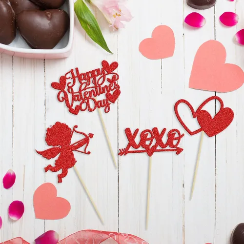 Vista 81 de Ephlyn 24 adornos para cupcakes con purpurina para el día de San Valentín, dulce amor, corazón, día de San Valentín, decoración para cupcakes