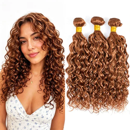 Vista 114 de P4613 Cabello humano rizado onda profunda marrón y paquetes mixtos 8 10 12 P4613 Ombre Marrón-Rubio-DP