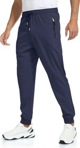 Vista 3 de Rapoo - Pantalones ligeros para hombre, de secado rápido, con 3 bolsillos con cremallera, para entrenamiento, pista, gimnasio y atletismo