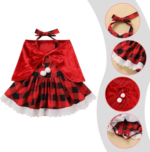 Vista 6 de Vestido de Navidad para mujeres y niños sin mangas con capa roja disfraz de Navidad familiar