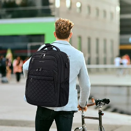 Vista 7 de KROSER Mochila de viaje para laptop, Acolchado, negro, 17 pulg., Moderno
