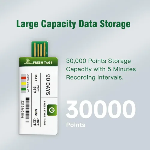 Vista 5 de Freshliance - Registrador de datos de temperatura desechable USB con 30000 puntos, informes PDF CSV automáticos de alta precisión, 7 días de uso