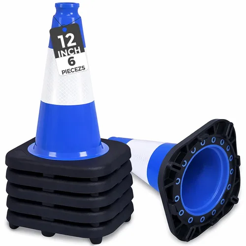 Vista 26 de BESEA Paquete de 4 conos de tráfico azules de 12 pulgadas con collar reflectante de 4 pulgadas, conos de seguridad de PVC resistentes con base
