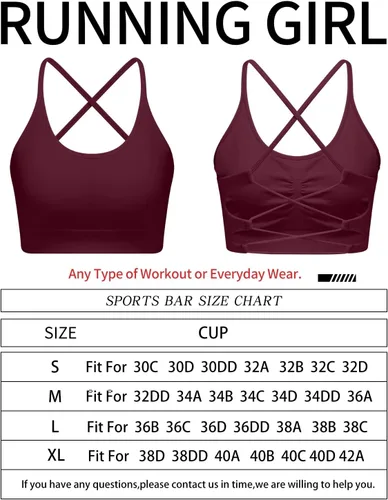 Vista 6 de RUNNING GIRL Sujetadores deportivos para mujer, sexy, espalda cruzada, sin costuras, acolchado, brasier deportivo con soporte medio con almohadillas