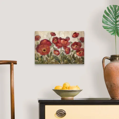 Vista 4 de Daydreaming Flowers - Lienzo rojo para pared, arte de amapola