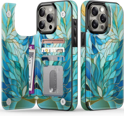 Vista 82 de FUNMIKO Funda tipo cartera para iPhone 13 con tarjetero, bloqueo RFID, protección de grado militar y obras de arte impresas con rayos UV, cierre