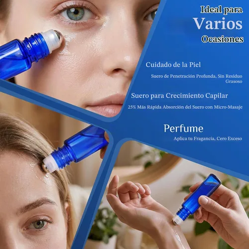 Vista 5 de PrettyCare 6 piezas, botellas roll-on de 10 ml para aceites esenciales con bola de rodillo de acero inoxidable - Botellas rellenables a prueba