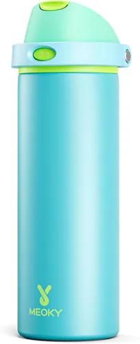 Vista 13 de Botella de agua de 24 onzas para el día de San Valentín: Botella de agua de acero inoxidable Meoky con popote y tapa de boquilla, a prueba de fugas