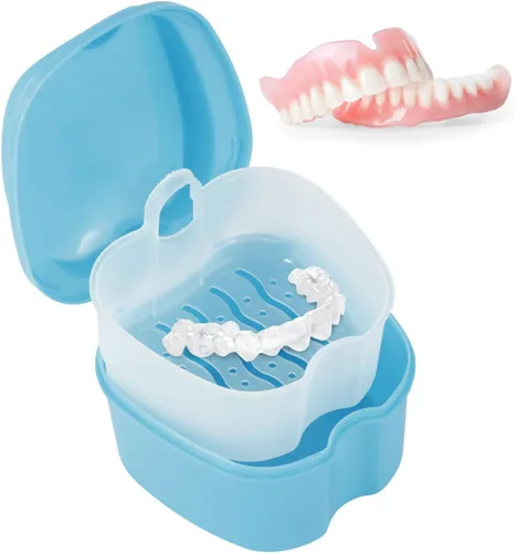 Vista 8 de Estuche de dentadura para dentadura postiza, caja de almacenamiento de dientes falsos con cesta de enjuague, caja de almacenamiento portátil