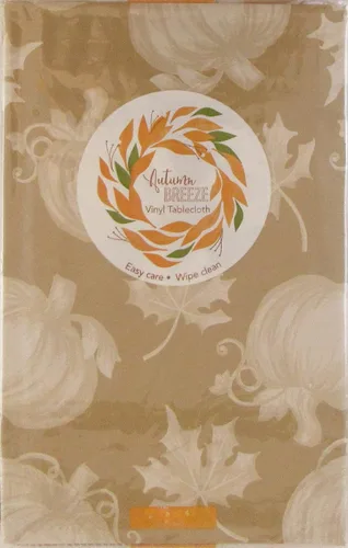 Vista 4 de Erlene Home Fashions Impresión de hojas de otoño y calabazas en varios colores mantel de franela de vinilo (dorado, cuadrado de 52 x 52 pulgadas)