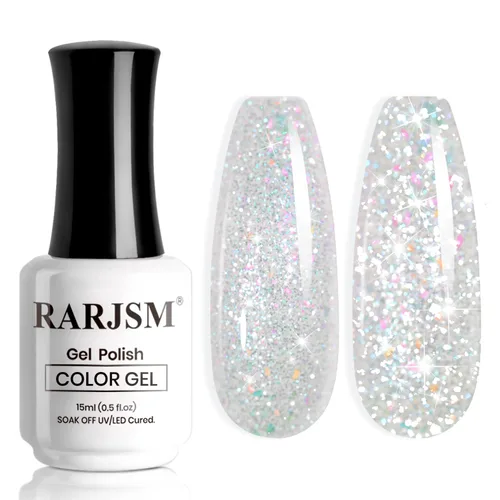 Vista 31 de RARJSM Esmalte de uñas de gel con purpurina de nieve, diamante brillante, gel de uñas de color blanco lechoso con pigmentos plateados y brillantes