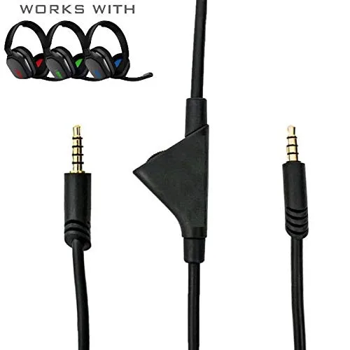 Vista 2 de Cable auxiliar de audio de repuesto de 6.6 ft de control de volumen compatible con auriculares Astro A10 A40, PC con conector combinado de 0.138 in