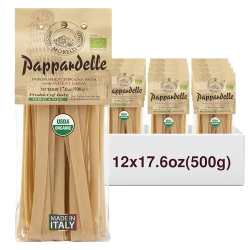 Vista 8 de Morelli Pappardelle - Pasta orgánica con germen de trigo - Pasta importada de Italia, pasta de fideos Pappardelle, fideos anchos, 17.6 oz (500 g)
