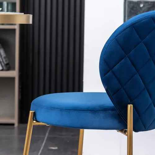 Vista 14 de Amoa - Juego de 2 patas de metal dorado contemporáneas con sillas de comedor tapizadas de terciopelo, color azul