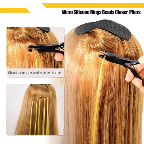 Vista 5 de Gomake Microlinks - Kit de extensiones de cabello, alicates para cerrar y quitar extensiones de cabello, gancho para tirar de microcuentas y Negro