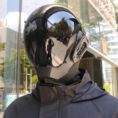 Vista 6 de Máscara de casco punk para hombre, máscaras de Halloween, cosplay, gótico, futurista, máscara de tecnología, accesorios de fiesta de disfraces