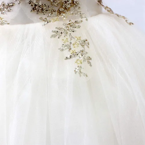Vista 5 de Vestido de fiesta de tul de encaje dorado para niñas, vestido de baile largo hinchado