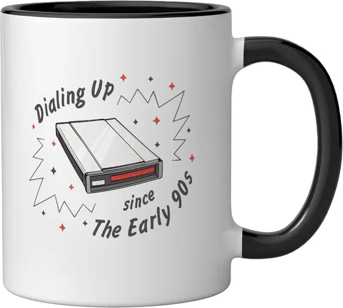 Vista 2 de 90s Nostalgia Retro 90s Dial Up Internet Vintage Ceramic Mug, Black/White, 11oz