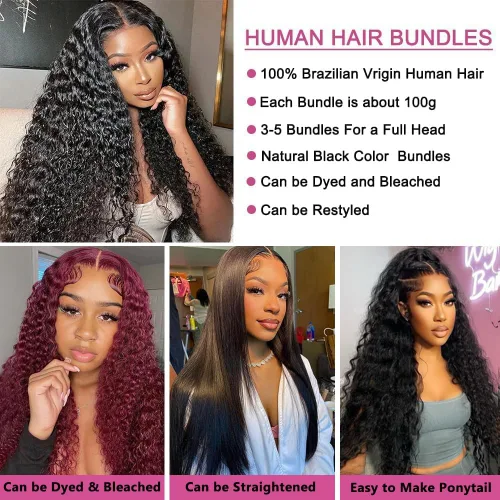 Vista 5 de 12A Brazilian Deep Wave Human Hair Bundles 14 16 18Inch 100% Unprocessed Brazilian Virgin Human Hair Weave 3Bundles Deep Wave Curly Hair Extensions