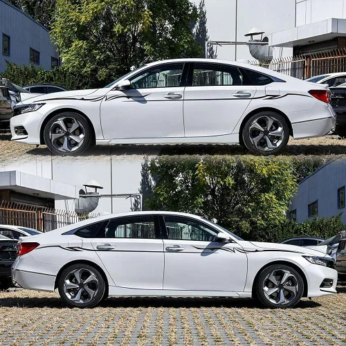 Vista 4 de 2 calcomanías universales de 137.7 pulgadas, diseño de rayas laterales de automóvil, diseño de rayas laterales autoadhesivas, accesorios