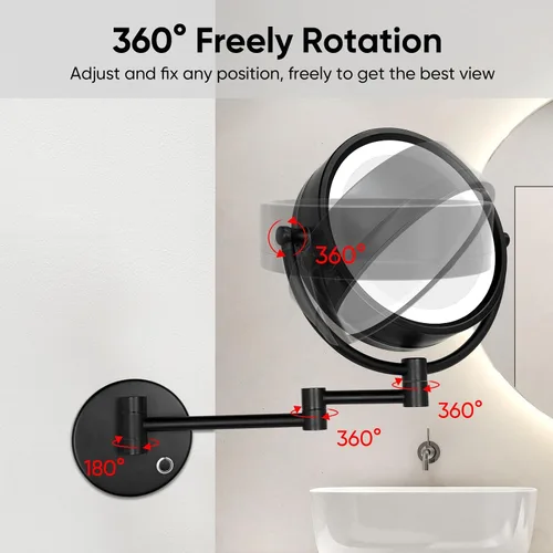 Vista 6 de GURUN Espejo de maquillaje con cableado para montaje en la pared con 3 tonos de luces LED, 10 espejos de aumento para baño, dormitorio, brazo