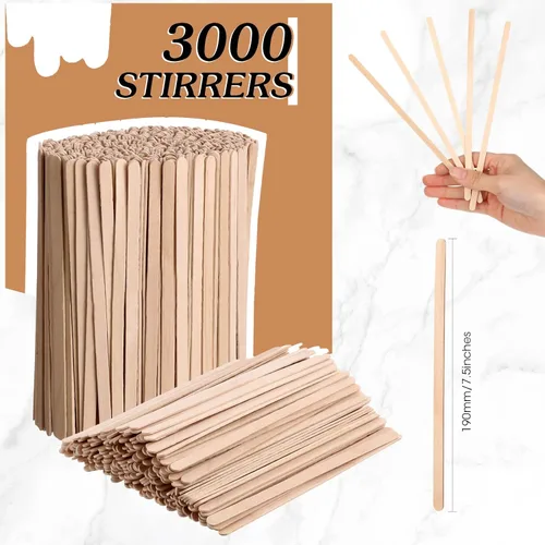 Vista 3 de Meanplan 3000 unidades de agitadores de café de madera de 7.5 pulgadas, palitos desechables de madera de abedul para agitar, café, barra de agitador