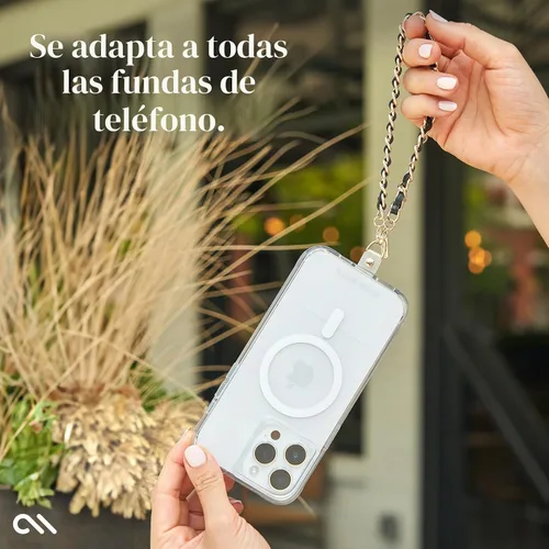 Vista 6 de Case-Mate Correa de muñeca con dije de teléfono, cadena dorada/cuero negro Detachable Anti-Theft Phone Strap - Hands-Free iPhone Wrist Strap for