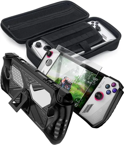 Vista 5 de ENCASED Juego de accesorios para Asus ROG Ally - Funda de mano con bolsa de transporte rígida y protector de pantalla de vidrio templado (negro)