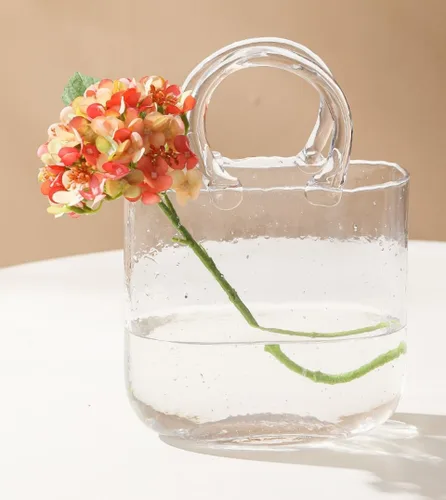 Vista 9 de Jarrón de cristal para bolso, bonito jarrón de cristal transparente para centros de mesa, dormitorio, decoración de mesa de oficina, eventos