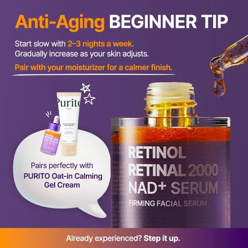 Vista 7 de PURITO Retinol 0.1% + Retinal 0.1% Suero facial antienvejecimiento para arrugas, líneas finas y piel más firme Retinoides duales con NAD+