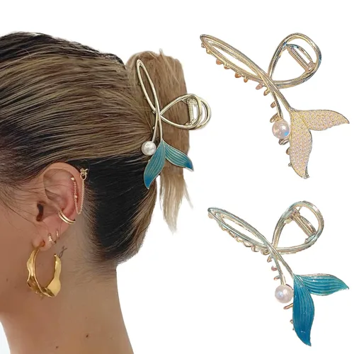 Vista 10 de Grandes pinzas de mandíbula de metal antideslizantes con mariposa brillante para mujeres - Agarre fuerte y bonito, accesorios para el cabello