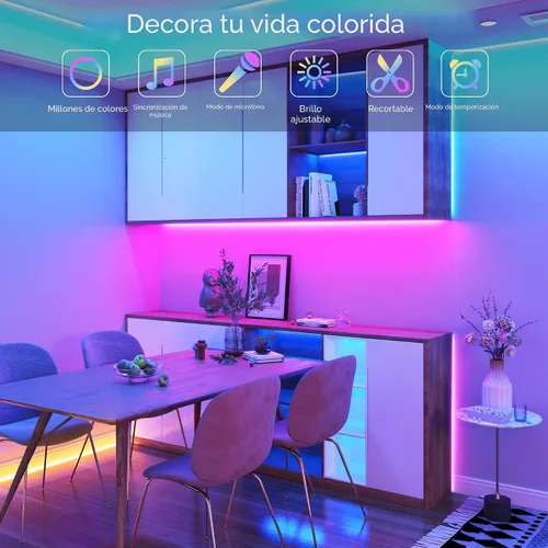 Vista 5 de GANZQH - Luces LED para habitación de 50 pies, tira de luces LED RGB que cambian de color para interiores, tira de luces LED con sincronización