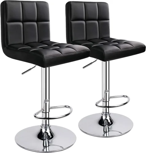 Vista 10 de Taburetes de bar de leopardo, moderno taburete giratorio ajustable de piel sintética con respaldo, juego de 2 (gris claro) Moderno, giratorio