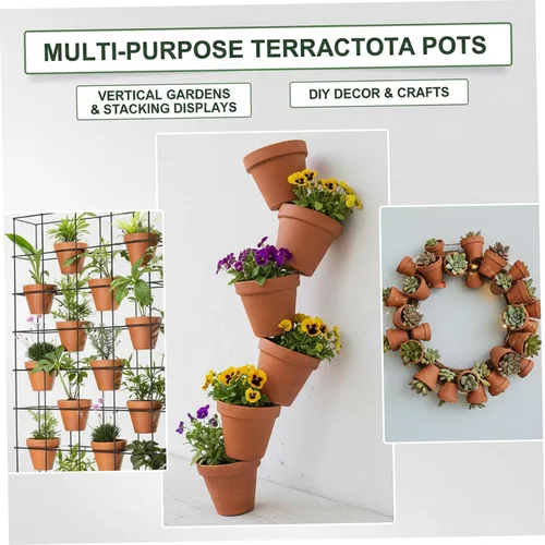 Vista 4 de 3 Set Terracotta Pots 6 Inch Indoor Plant Pot with Drainage Hole & Saucer Classic Ceramic Flower Pot for Herbs Small Plants