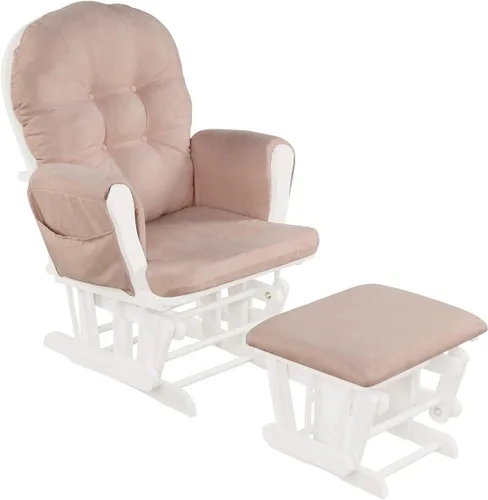 Vista 14 de Costzon Mecedora Deslizante de Guardería con Otomana, Mecedora Deslizante Tapizada Cómoda con Cojín Acolchado, Bolsillo de Almacenamiento, Base