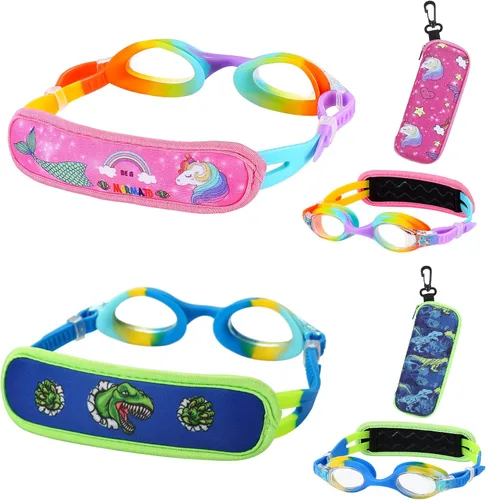 Vista 20 de Gafas de natación para niños de 2 a 6 años, gafas para niños sin jalar el cabello, gafas para niños con banda para la cabeza acolchada