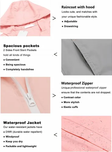 Vista 3 de SoTeer Chubasquero impermeable con capucha para mujer, rompevientos S-XXXL