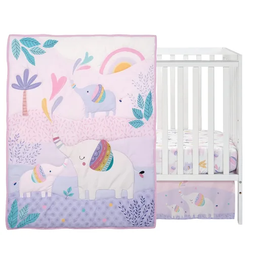 Vista 2 de Bedtime Originals Elephant Dreams - Juego de ropa de cama para cuna de bebé (3 piezas), color rosa