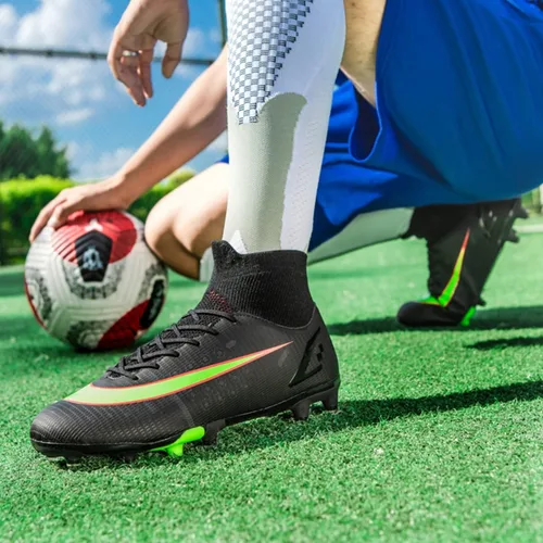 Vista 4 de Tenis de fútbol unisex para adultos, para interiores y adultos, tacos de fútbol de tierra firme para hombre, FG, para actuación juvenil, tenis