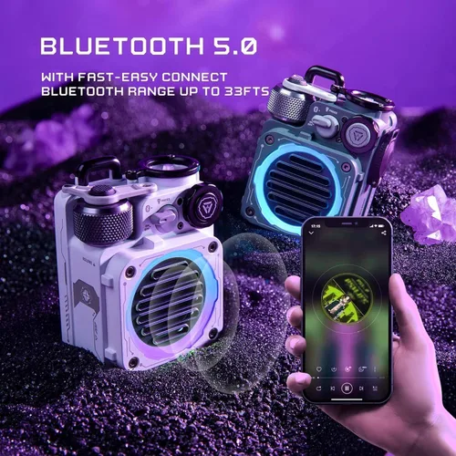 Vista 4 de Muzen Cyber Cube - Altavoz Bluetooth, Bluetooth 5.0, altavoz portátil con Fidget Spinner, sonido nítido con luz LED RGB, altavoz inalámbrico