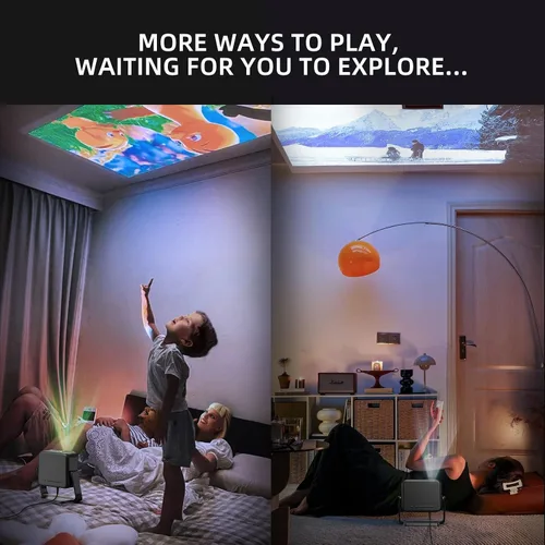 Vista 8 de Proyector Mini con Soporte Ajustable 360° y WiFi y Bluetooth: Enfoque Eléctrico y Corrección Automática de Trapecio 1080P 500 ANSI, Proyector