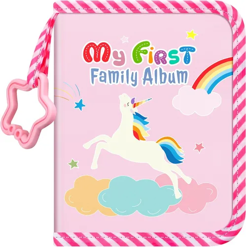 Vista 9 de Fintie Álbum de fotos de bebé 4x6 pulgadas, libro de álbum de fotos de mi primera familia con 18 fotos, cubierta de tela suave y gancho para regalos