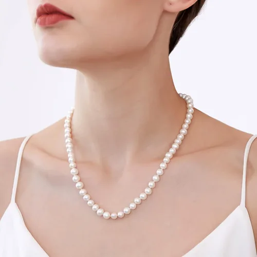 Vista 3 de Freshwater Cultured Pearl Necklaces for Women AAA 16"-18" Wedding Jewelry for Bride Mother Birthday Day Gift for Wife Mom Teen