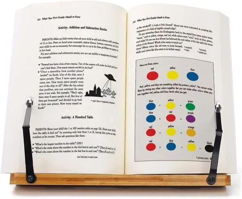 Vista 6 de wishacc Soporte de libros de bambú, bandeja ajustable para libros y clips de papel para páginas - Escritorio de lectura para libros de cocina
